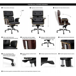 Fotel biurowy LOUNGE BUSINESS biały - sklejka orzech,włoska skóra naturalna, stal polerowana